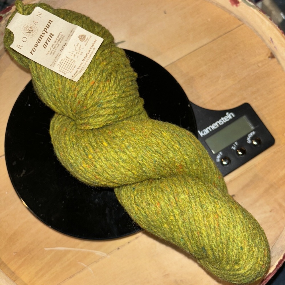 Rowan Spun Aran 100% Pure New Wool Olive Green-colored Flecks England